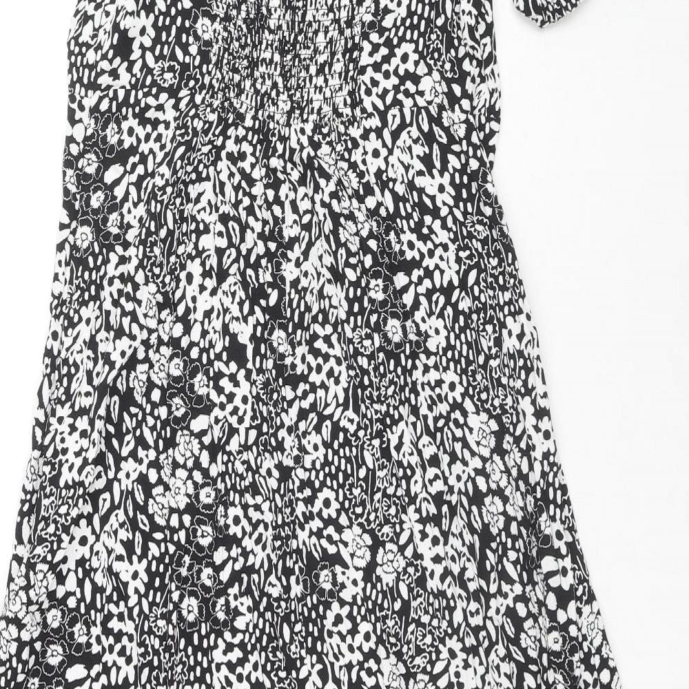 Marks and Spencer Womens Black Floral Viscose Maxi Size 12 Square Neck Pullover
