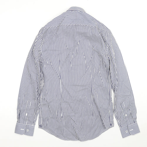 Marks and Spencer Mens Blue Striped Cotton Button-Up Size 14.5 Collared Button - Collar 14.5''