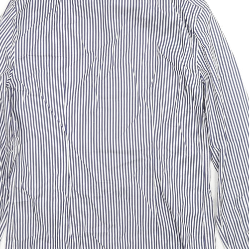 Marks and Spencer Mens Blue Striped Cotton Button-Up Size 14.5 Collared Button - Collar 14.5''