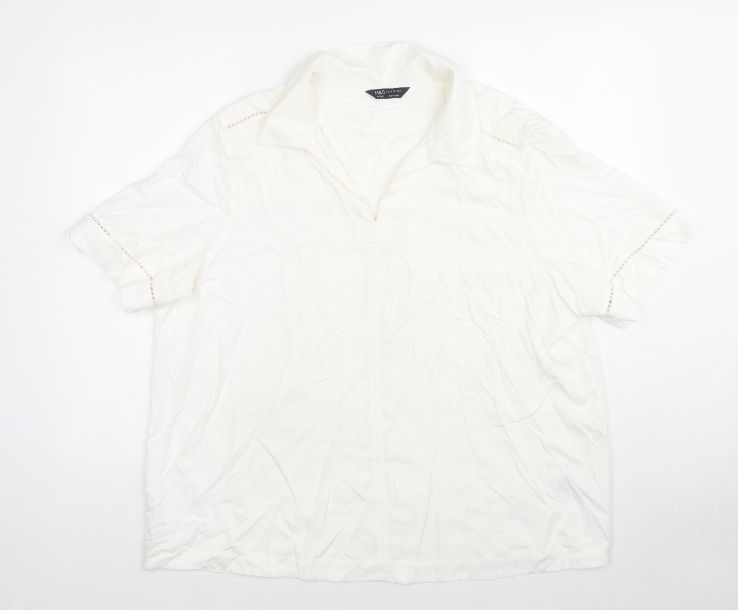 Marks and Spencer Womens White Viscose Jersey Blouse Size 18 Collared