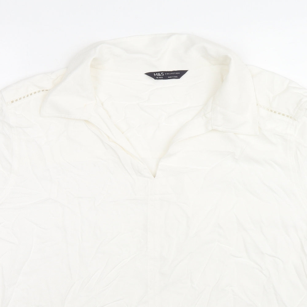 Marks and Spencer Womens White Viscose Jersey Blouse Size 18 Collared