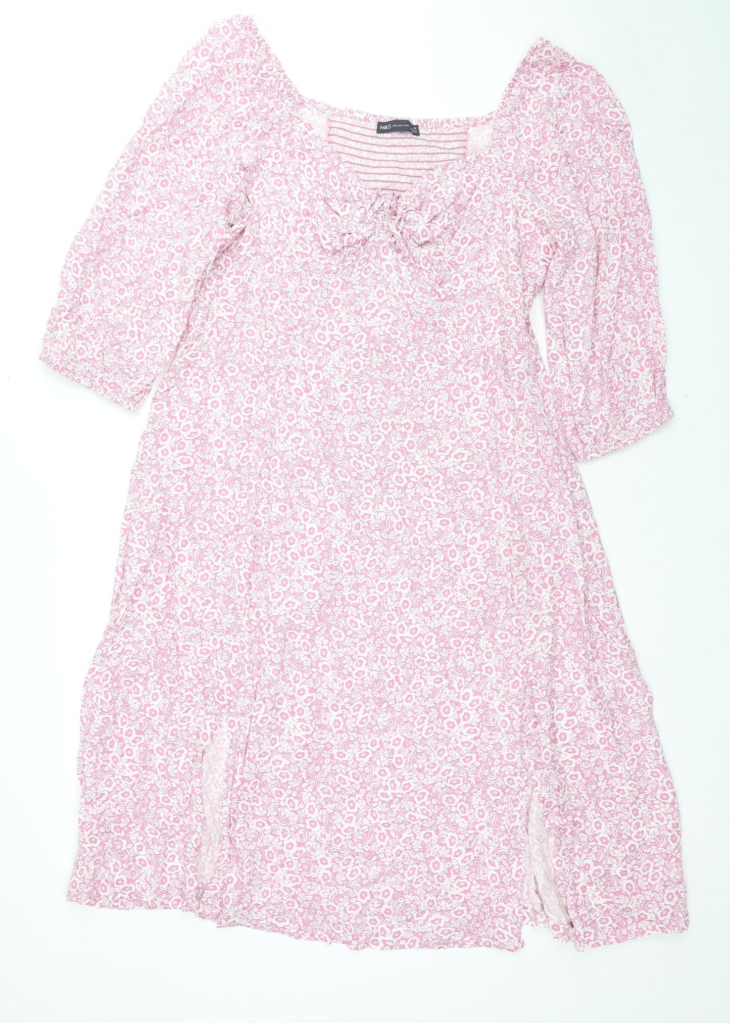 Marks and Spencer Womens Pink Floral Viscose Trapeze & Swing Size 22 Square Neck Pullover - Side Slits