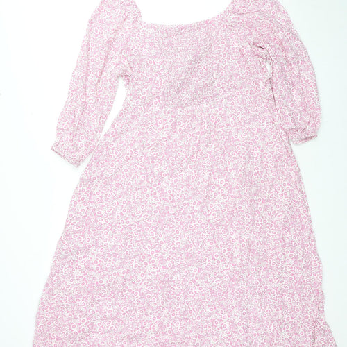 Marks and Spencer Womens Pink Floral Viscose Trapeze & Swing Size 22 Square Neck Pullover - Side Slits
