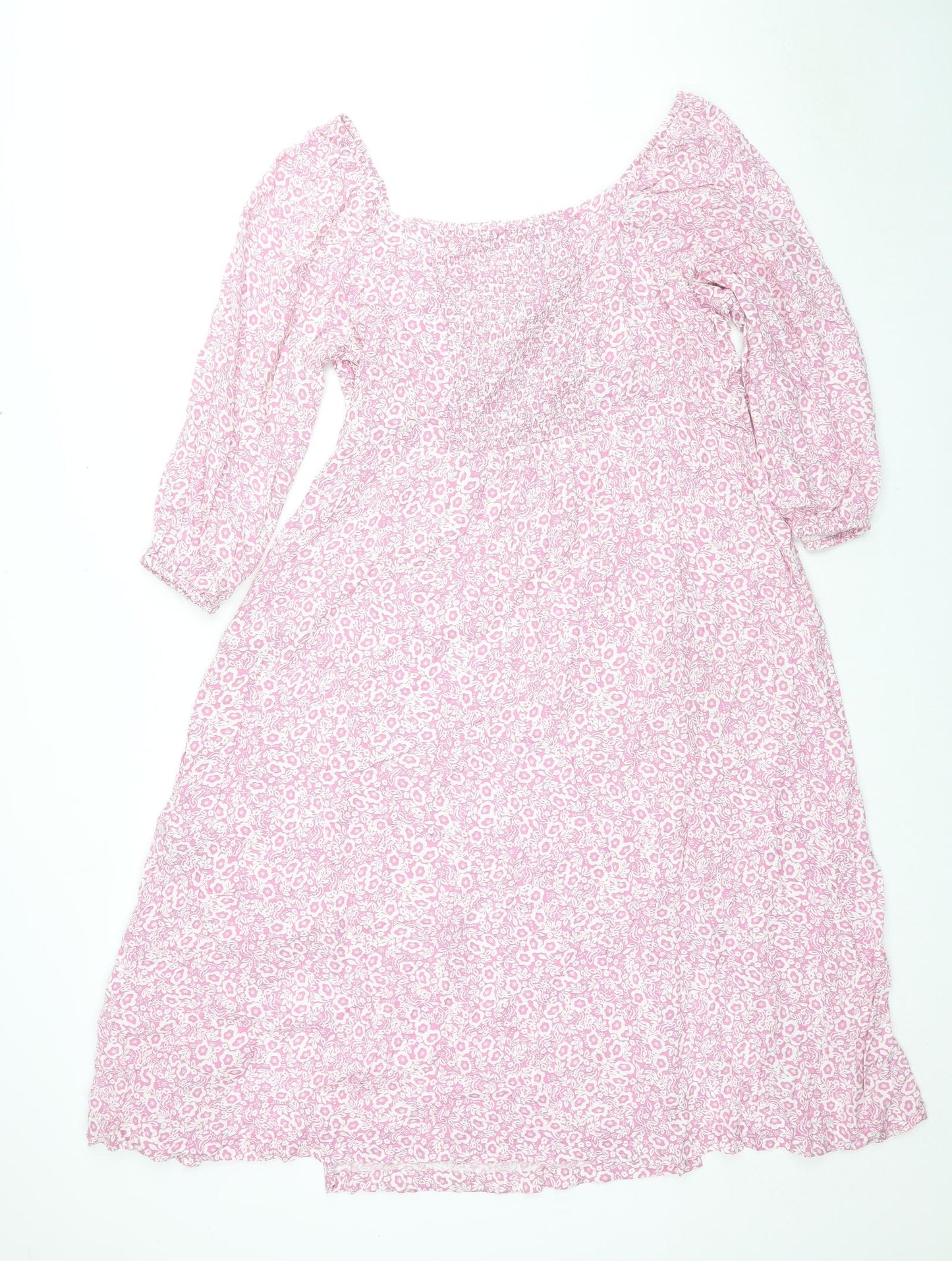 Marks and Spencer Womens Pink Floral Viscose Trapeze & Swing Size 22 Square Neck Pullover - Side Slits