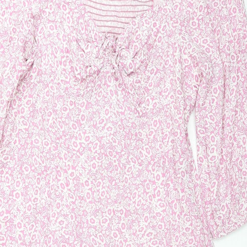 Marks and Spencer Womens Pink Floral Viscose Trapeze & Swing Size 22 Square Neck Pullover - Side Slits