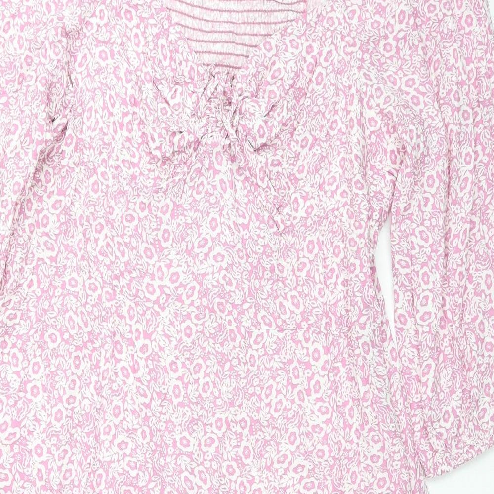 Marks and Spencer Womens Pink Floral Viscose Trapeze & Swing Size 22 Square Neck Pullover - Side Slits