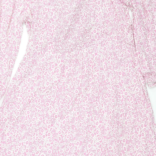 Marks and Spencer Womens Pink Floral Viscose Trapeze & Swing Size 22 Square Neck Pullover - Side Slits