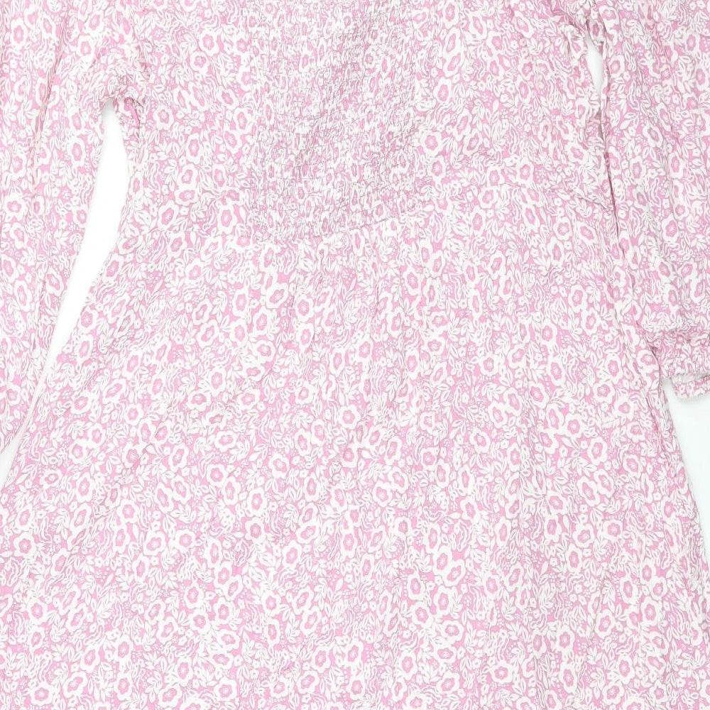 Marks and Spencer Womens Pink Floral Viscose Trapeze & Swing Size 22 Square Neck Pullover - Side Slits