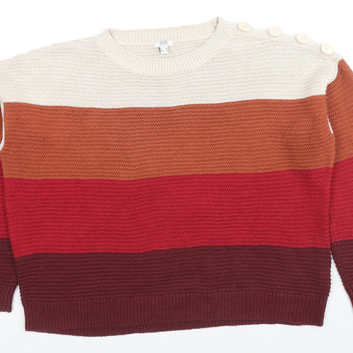 OVS Womens Multicoloured Round Neck Striped Acrylic Pullover Jumper Size M