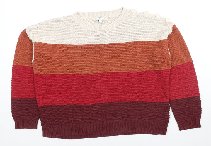OVS Womens Multicoloured Round Neck Striped Acrylic Pullover Jumper Size M