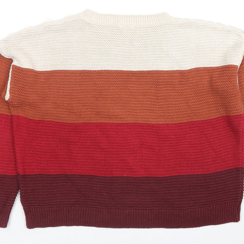 OVS Womens Multicoloured Round Neck Striped Acrylic Pullover Jumper Size M