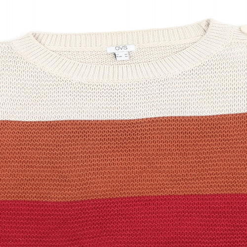 OVS Womens Multicoloured Round Neck Striped Acrylic Pullover Jumper Size M