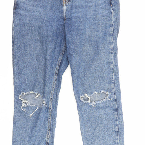 New Look Womens Blue Cotton Mom Jeans Size 30 L25 in Regular Zip - Pockets