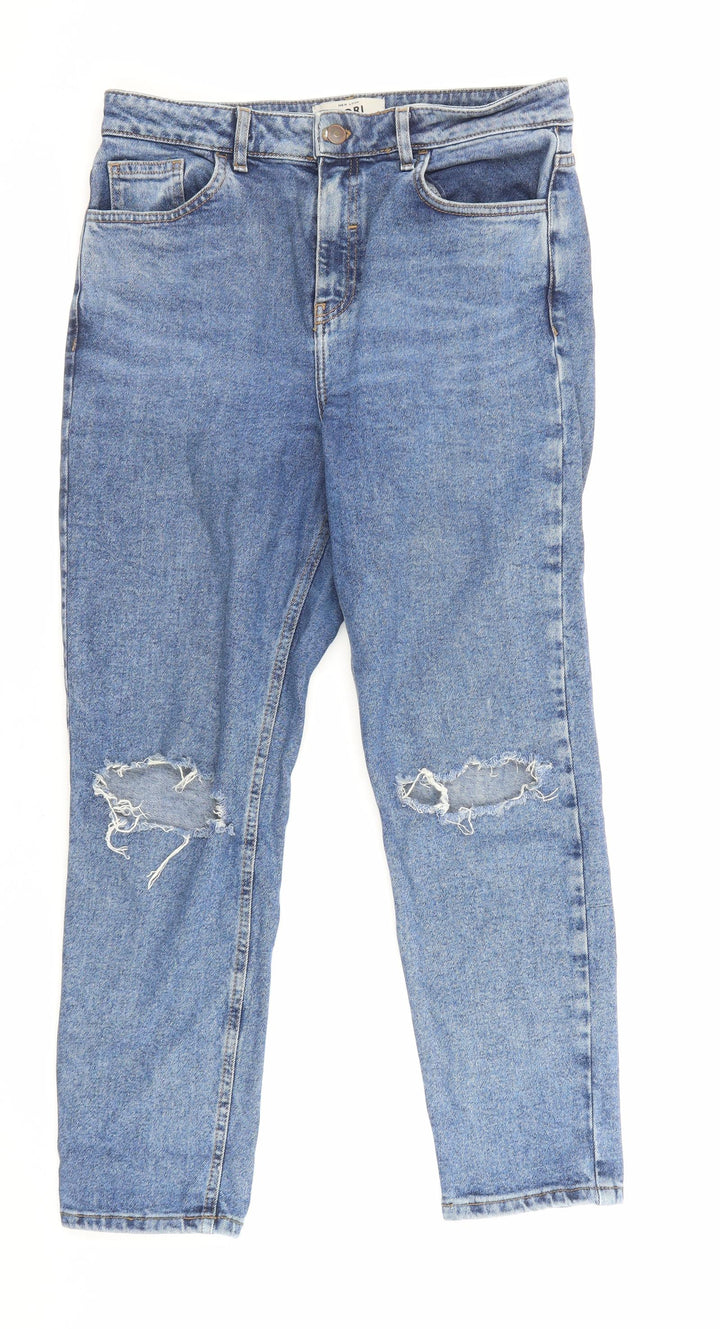 New Look Womens Blue Cotton Mom Jeans Size 30 L25 in Regular Zip - Pockets
