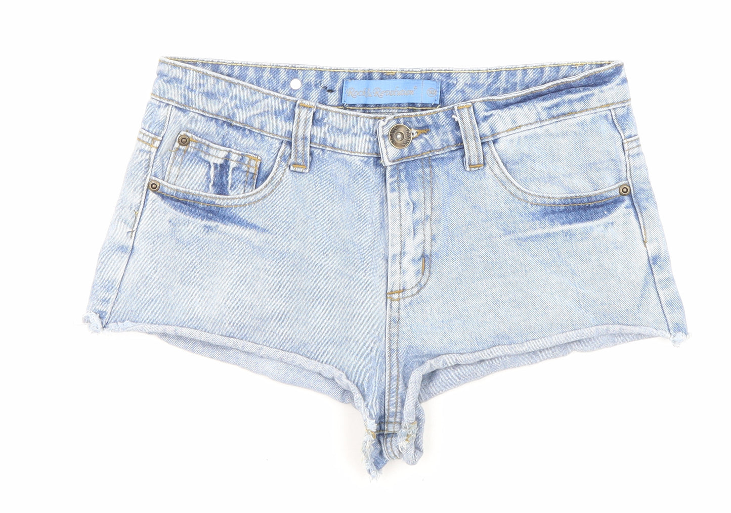 Rock & Revolution Womens Blue Cotton Hot Pants Shorts Size 10 Regular Zip - Pockets