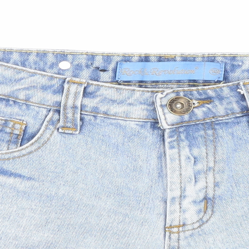Rock & Revolution Womens Blue Cotton Hot Pants Shorts Size 10 Regular Zip - Pockets