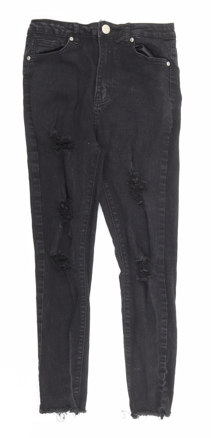 Boohoo Womens Black Cotton Skinny Jeans Size 10 L24 in Regular Zip - Pockets