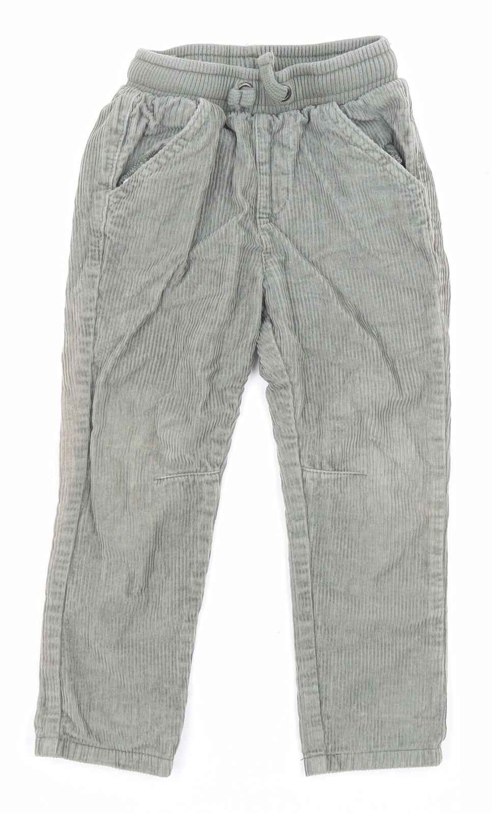 TU Boys Green Cotton Chino Trousers Size 2-3 Years Regular Drawstring - Waist 16 inches, Inside leg 15 inches