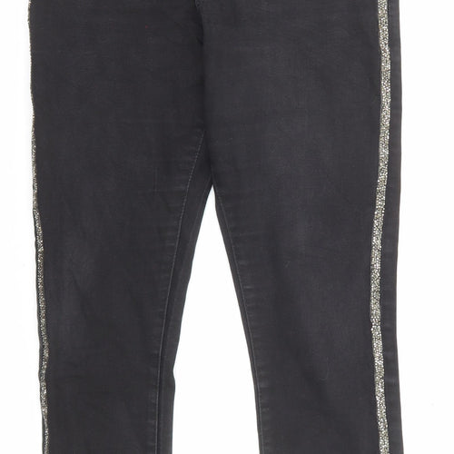 Denim & Co. Womens Black Cotton Skinny Jeans Size 12 L26 in Regular Zip - Embellishment detail