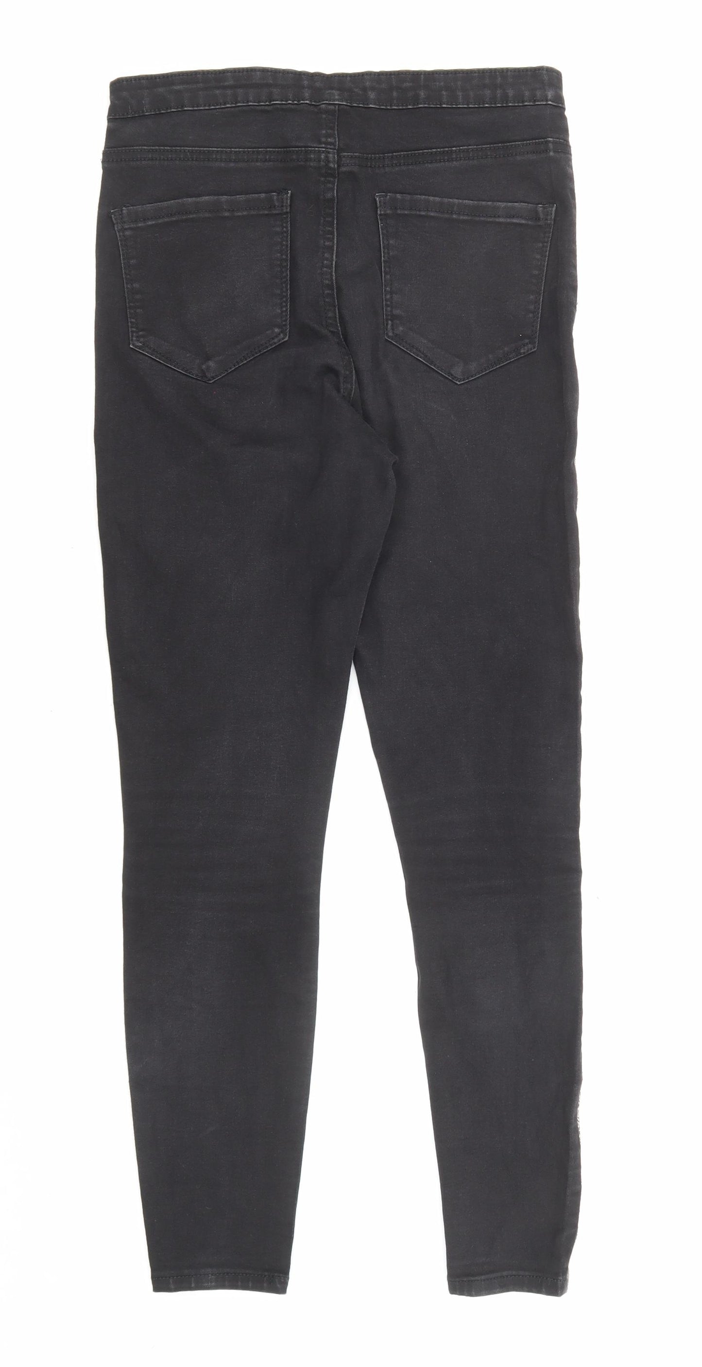 Denim & Co. Womens Black Cotton Skinny Jeans Size 12 L26 in Regular Zip - Embellishment detail