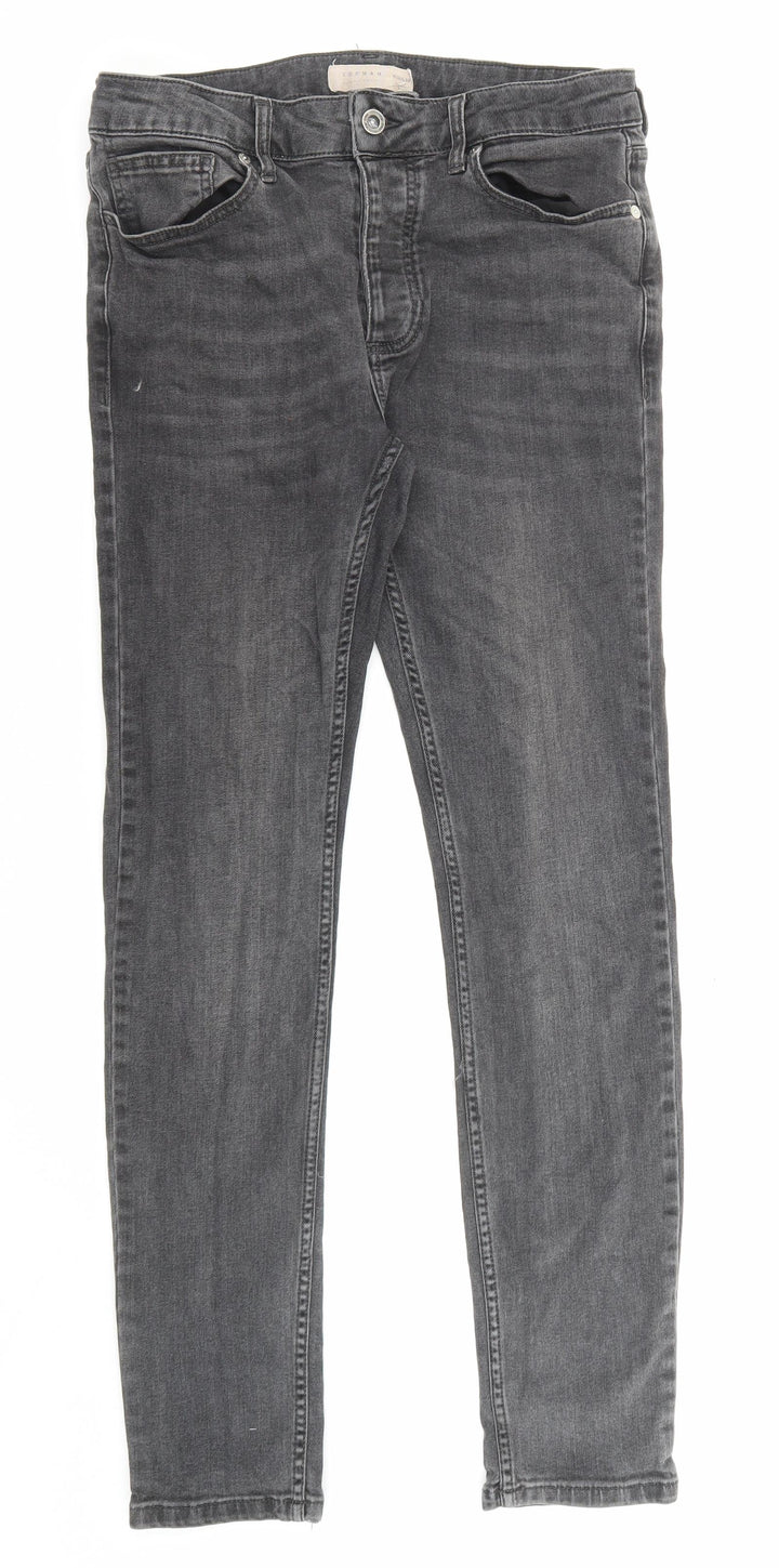 Topman Mens Black Cotton Skinny Jeans Size 32 in L32 in Regular Zip - Pockets