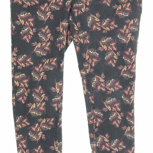TU Womens Black Floral Cotton Skinny Jeans Size 8 L26 in Regular Zip - Pockets