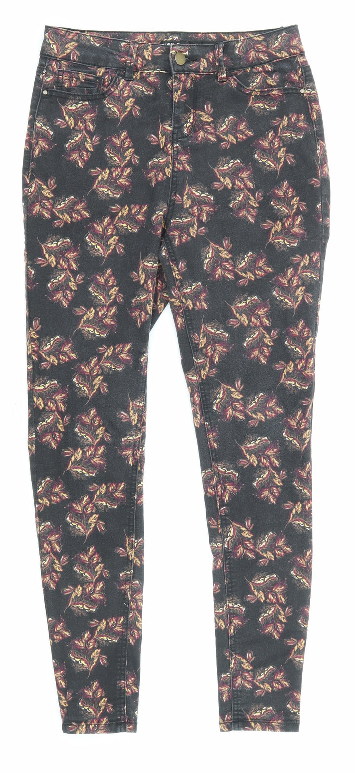 TU Womens Black Floral Cotton Skinny Jeans Size 8 L26 in Regular Zip - Pockets