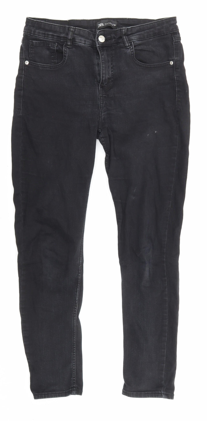 Zara Womens Black Cotton Skinny Jeans Size 12 L25 in Regular Zip - Pockets