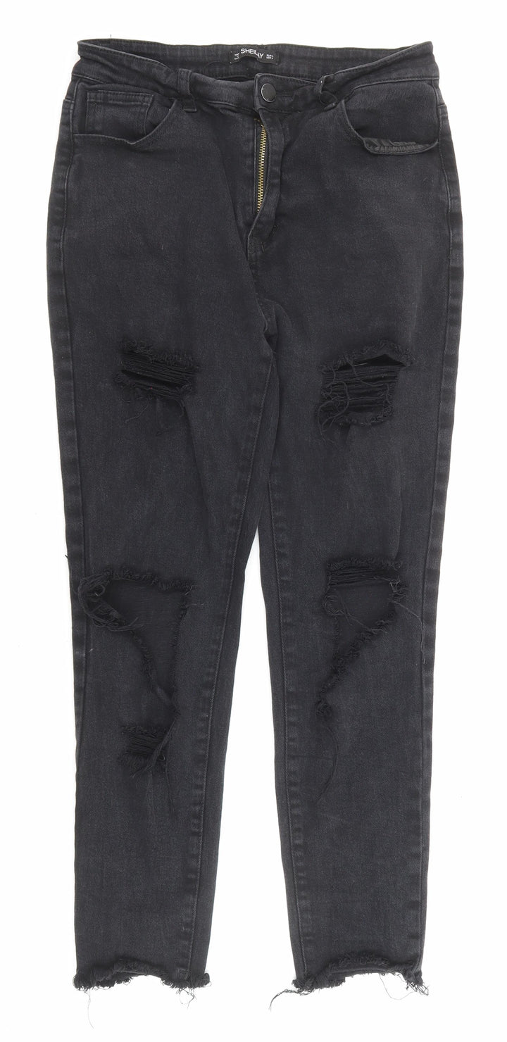 Sheilay Womens Black Cotton Skinny Jeans Size L L24 in Regular Zip - Pockets