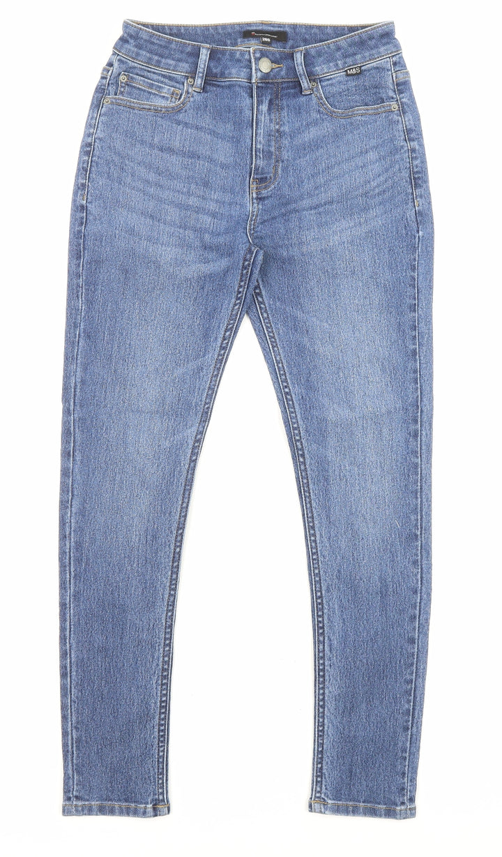 Marks and Spencer Womens Blue Cotton Skinny Jeans Size 26 in L26 in Regular Zip - Pockets