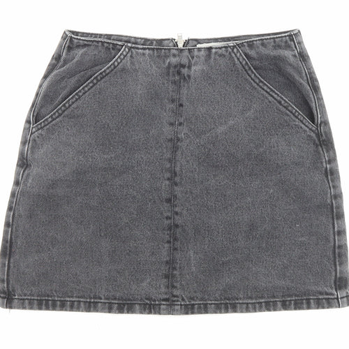 Topshop Womens Black Cotton A-Line Skirt Size 8 Zip - Pockets