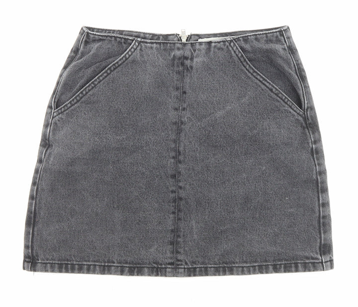 Topshop Womens Black Cotton A-Line Skirt Size 8 Zip - Pockets