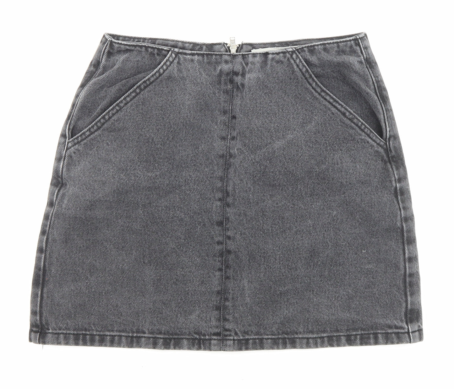 Topshop Womens Black Cotton A-Line Skirt Size 8 Zip - Pockets