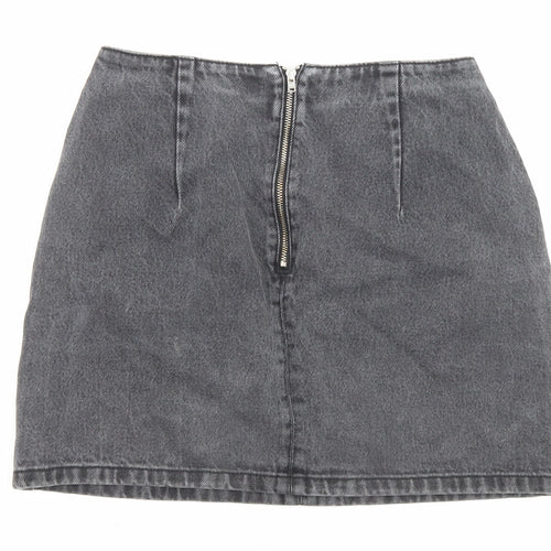 Topshop Womens Black Cotton A-Line Skirt Size 8 Zip - Pockets