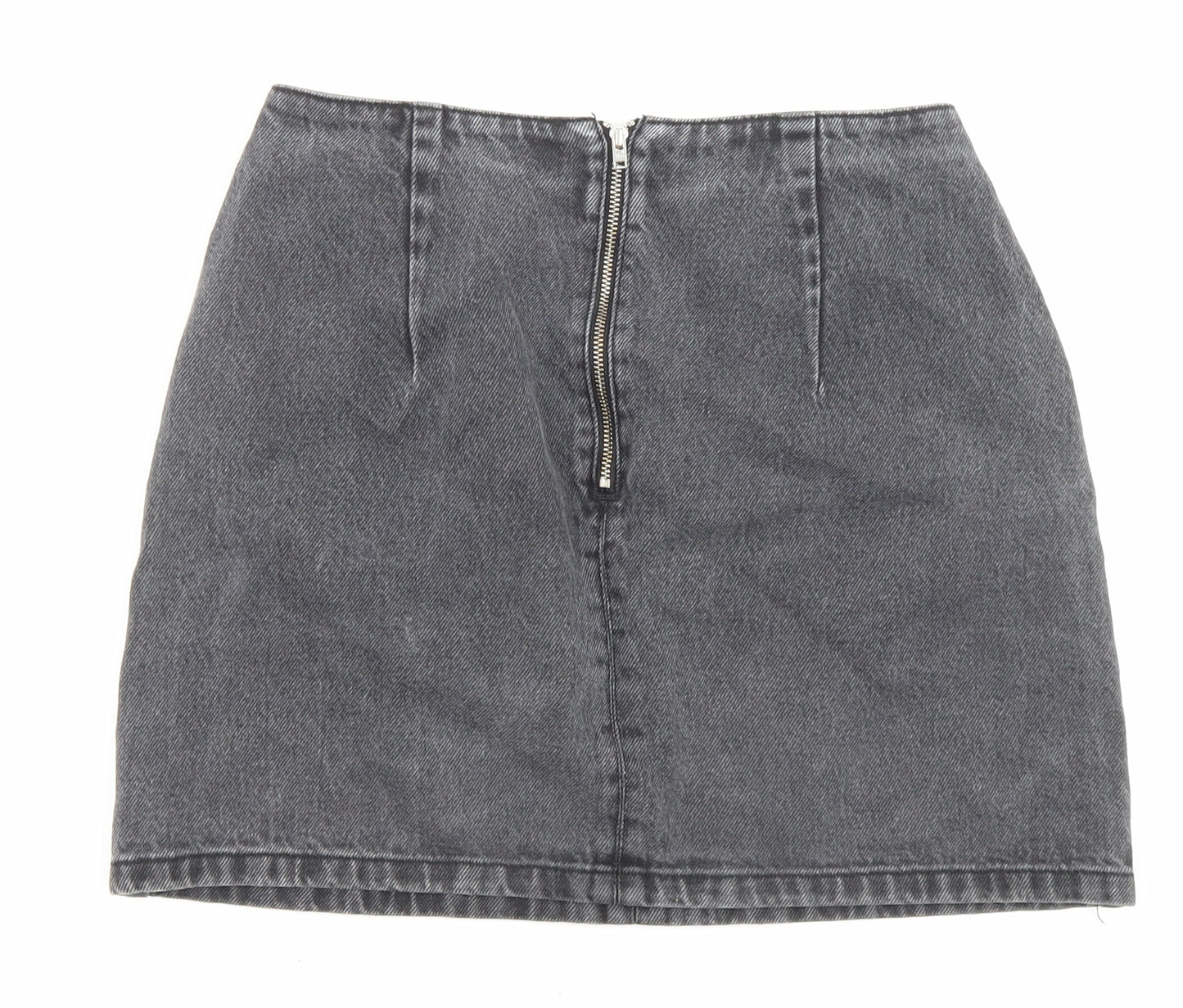 Topshop Womens Black Cotton A-Line Skirt Size 8 Zip - Pockets