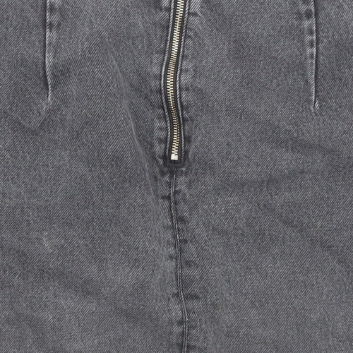 Topshop Womens Black Cotton A-Line Skirt Size 8 Zip - Pockets