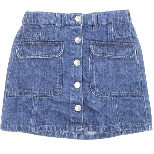 George Girls Blue Cotton A-Line Set Size 8-9 Years Regular Button - Pockets