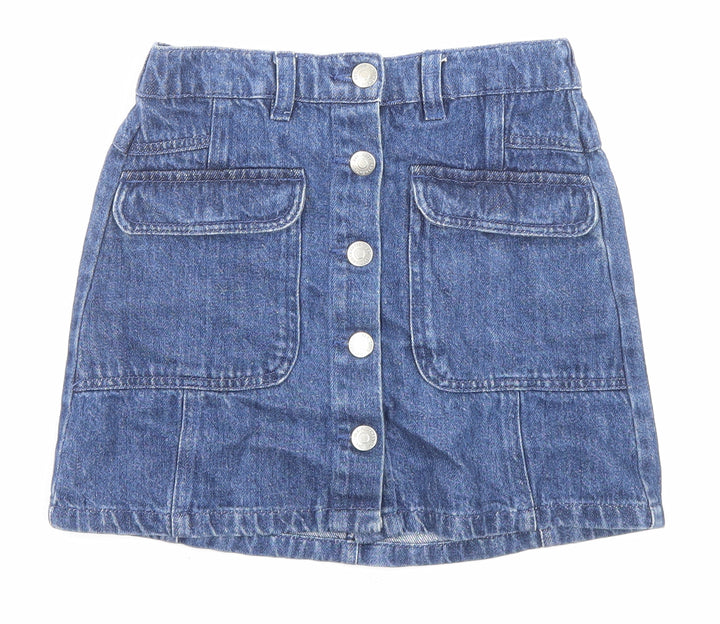 George Girls Blue Cotton A-Line Set Size 8-9 Years Regular Button - Pockets