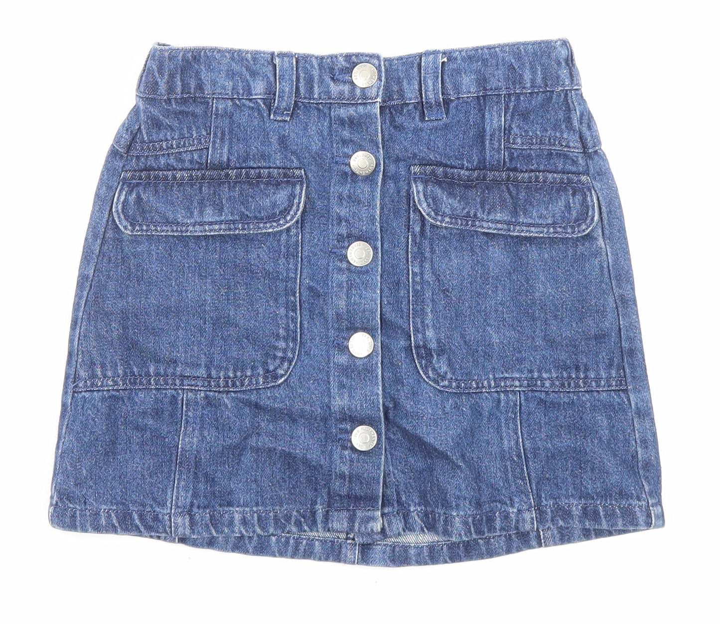 George Girls Blue Cotton A-Line Set Size 8-9 Years Regular Button - Pockets