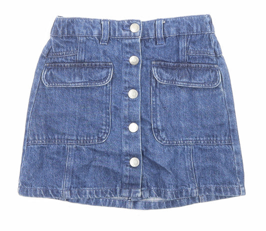 George Girls Blue Cotton A-Line Set Size 8-9 Years Regular Button - Pockets