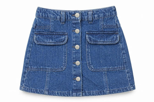 George Girls Blue Cotton A-Line Set Size 8-9 Years Regular Button - Pockets