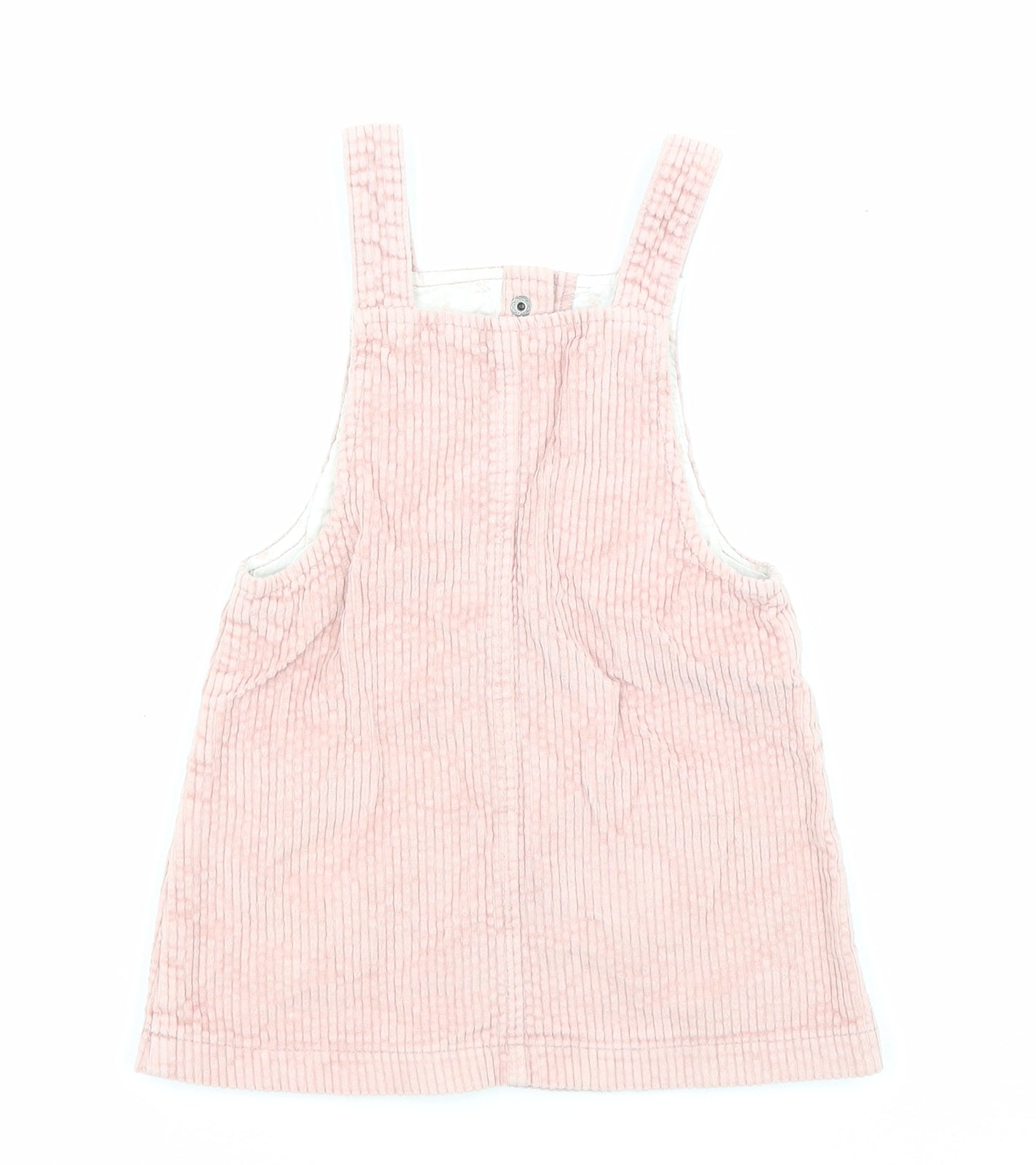 F&F Girls Pink Cotton Pinafore/Dungaree Dress Size 2-3 Years Square Neck Snap - Pockets