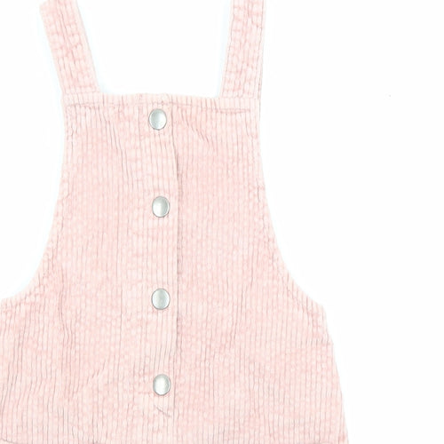 F&F Girls Pink Cotton Pinafore/Dungaree Dress Size 2-3 Years Square Neck Snap - Pockets