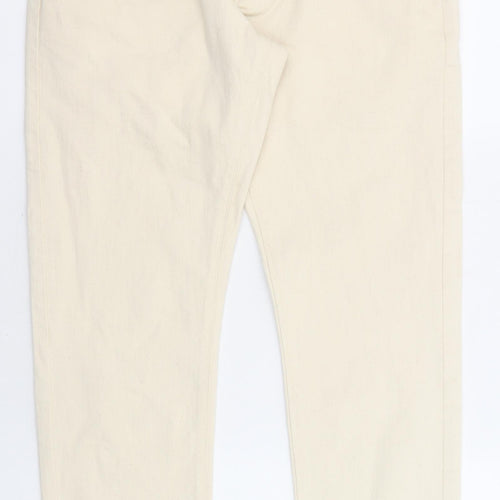 Marks and Spencer Mens Beige Cotton Straight Jeans Size 30 in L29 in Regular Zip - Pockets