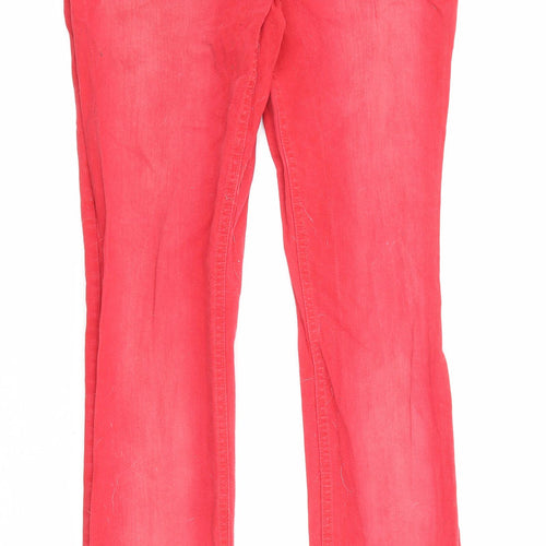 Denim & Co. Womens Red Cotton Straight Jeans Size 14 L31 in Regular Zip - Pockets