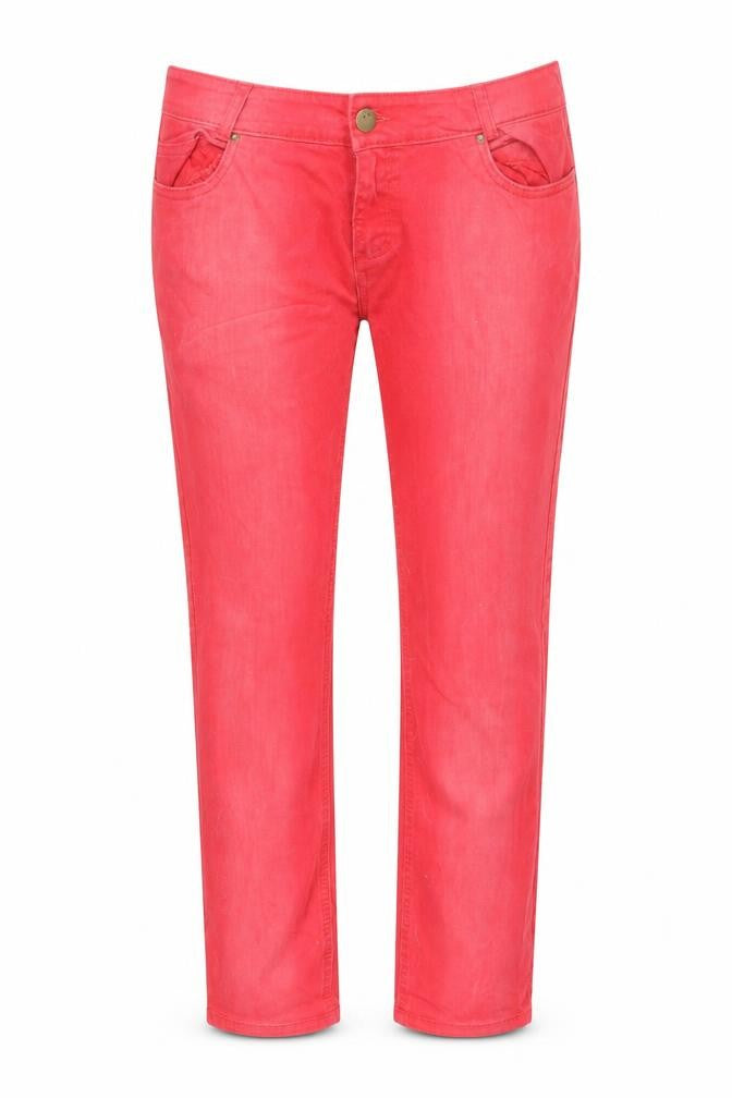 Denim & Co. Womens Red Cotton Straight Jeans Size 14 L31 in Regular Zip - Pockets