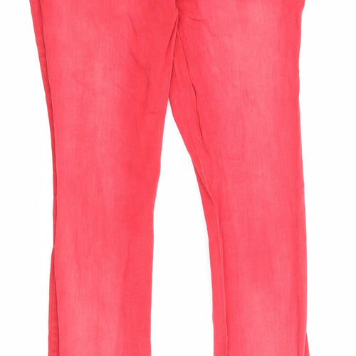 Denim & Co. Womens Red Cotton Straight Jeans Size 14 L31 in Regular Zip - Pockets
