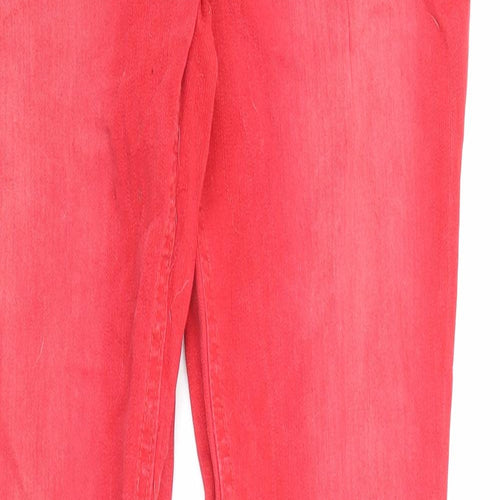 Denim & Co. Womens Red Cotton Straight Jeans Size 14 L31 in Regular Zip - Pockets