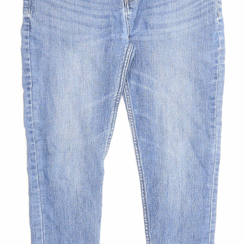 Marks and Spencer Womens Blue Cotton Straight Jeans Size 32 in L27 in Regular Zip - Pockets