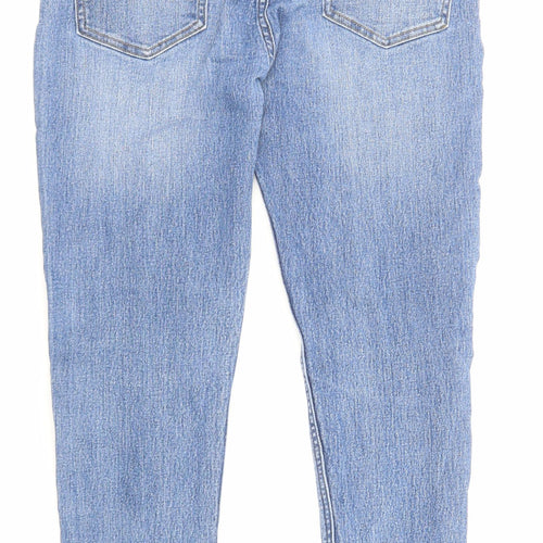 Marks and Spencer Womens Blue Cotton Straight Jeans Size 32 in L27 in Regular Zip - Pockets